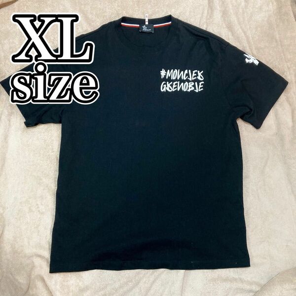 MONCLER / ロゴ クルーネック Tシャツ　モンクレール　XL 半袖Tシャツ　 プリント トップス　ブラック　黒　メンズ　