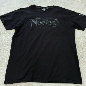 背中のデザインかっこいい！　Nortonノートン　コットン　豪華刺繍　半袖Tシャツ　ブラック　メンズ　　XL 黒スパンコール　ラインストーン