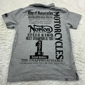 未使用美品　背中のデザインかっこいい！　Norton　ノートン　コットン　豪華刺繍　半袖ポロシャツ　灰色　メンズ　　L グレー