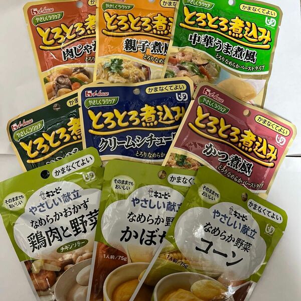 介護食品　流動食 パウチ　ハウス　house やさしくラクケア asahi バランス献立　やさしい献立