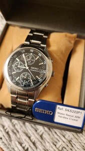 デットストック 1円スタート 稼働 セイコー クロノグラフ V657-7100 黒文字盤 青 タグ・シール・取説付き メンズ腕時計 SEIKO