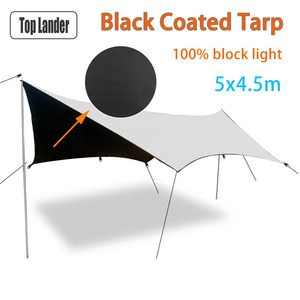 タープ テント 5x4.5m ブラックコーティング 防水 六角形 バタフライ キャンプ 屋外シェード シェルター サンシェード