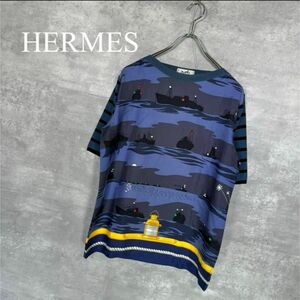 『HERMES』エルメス (40) 総柄切替半袖ボーダーニット