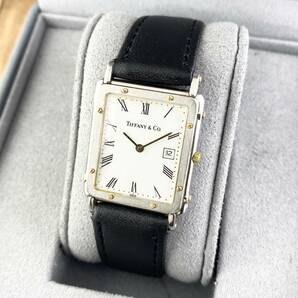【1円〜】Tiffany & Co. ティファニー 腕時計 メンズ ホワイト文字盤 ローマン ゴールド スクエア デイト 可動品の画像2