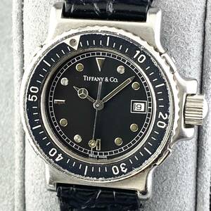 [1 jpy ~]Tiffany & Co. Tiffany wristwatch men's lady's combined use L0719 diver black face round face Date moveable goods 