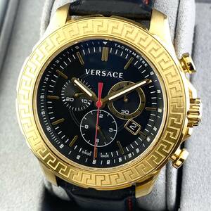 【1円箱付】VERSACE ヴェルサーチ 腕時計 メンズ VE1A クロノグラフ ブラック文字盤 ゴールド ラウンドフェイス メデューサ デイト 可動品