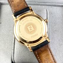【1円〜】FENDI フェンディ 腕時計 メンズ 25400L クラシコ ブラック文字盤 ゴールド ラウンドフェイス FF デイト 正規品_画像6