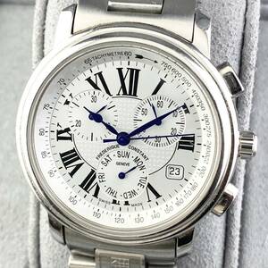 【1円〜】FREDERIQUE CONSTANT フレデリック コンスタント 腕時計 メンズ クロノグラフ ホワイト文字盤 ローマン デイト 可動品 