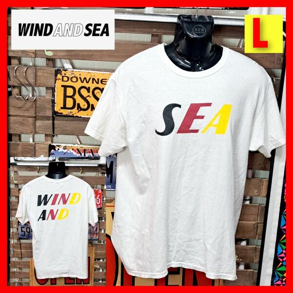 WIN AND SEA ウィンダンシー　マルチカラー　ロゴプリント　半袖Tシャツ　L　ホワイト