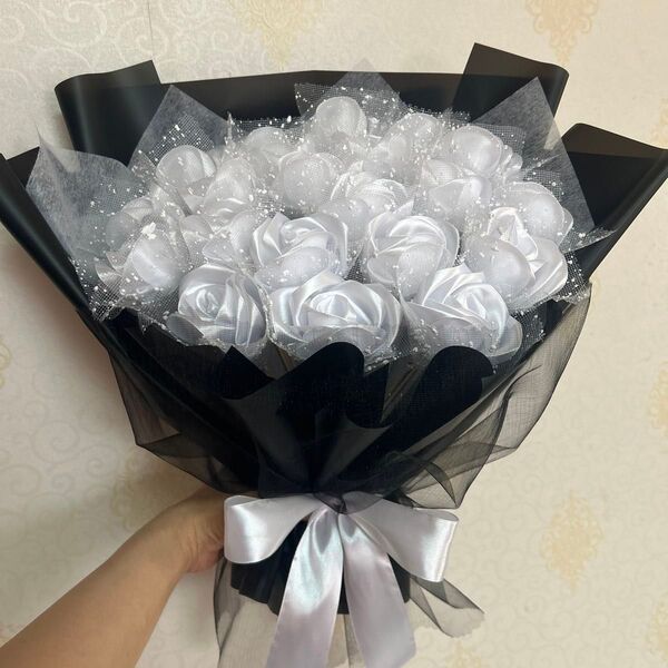 22本白バラブーケ リボン薔薇 枯れない薔薇 プレゼント お祝い 好きな人へ