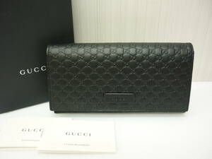 GUCCI グッチ 449396 マイクログッチ シマ レザー GG レザー ウォレット 長財布 ブラック 黒 a