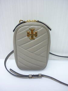 TORY BURCH トリーバーチ 73515 KIRA キラ シェブロン レザー キルティング スマホショルダー ミニバッグ グレージュ ●⑤a