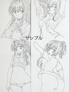 同人　手描きイラスト　A4 女子高生　制服脱ぎかけ　 ４枚セット　オリジナル　モノクロ　鉛筆画　少女　パンチラ