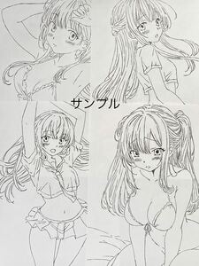  same person hand-drawn illustrations A4 woman height raw uniform ....② 4 pieces set original monochrome pencil sketch young lady punch la