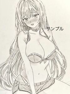 同人　手描きイラスト　A4 　巨乳のお姉さん　モノクロ　鉛筆画　パンチラ