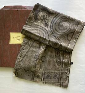 [ unused / storage goods ] Italy made {ETRO Etro } wool 70% silk 30%peiz Lee stole large size scarf shawl gray series Italy made 