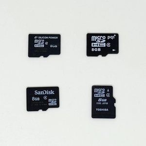 動作品★micro SDカード 8GB 4枚 中古 フォーマット済 TOSHIBA SanDisk pqi SILICON POWER等 マイクロSDカード No.1