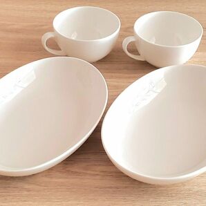 スープカップ　カレー皿　セット　ホワイト　白　皿　ニトリ　平皿　深皿　だ円 カップ 洋食器 食器