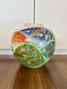 京焼 藤平正文 作 花器 高さ23.5cm / 花瓶 花入 花生 壺 壺 色絵 金彩 茶道具 骨董品 古美術 美術品 アンティーク 置物 陶芸 陶磁器 