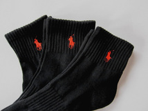 POLO ラルフローレン新品！3足セット マーク刺繍くるぶし丈ソックス 25-27cm黒OR 送料無料RALPHLAUREN パイル靴下_画像2