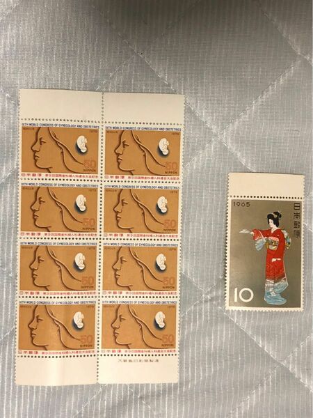 記念切手　額面合計410円　昭和40年趣味週間　上村松園画「序の舞」