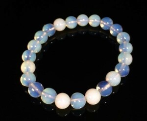 【Premio Fortuna】オパールブレスレット　オパール(蛋白石)8ミリ珠を使用 非宝石品質 白と透明とブルーのグラデーション 003108■■