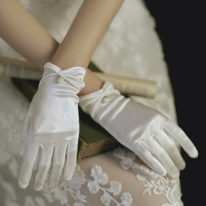  new goods wedding glove Short white pearl silk style satin 