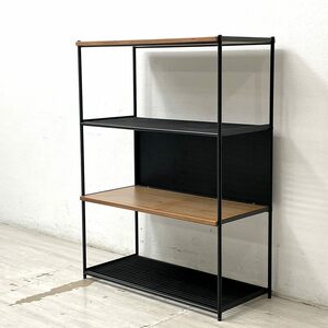 * actus ACTUSyu Night UNITE shelf unit 3 step back panel attaching walnut material × steel open shelf W83cm B