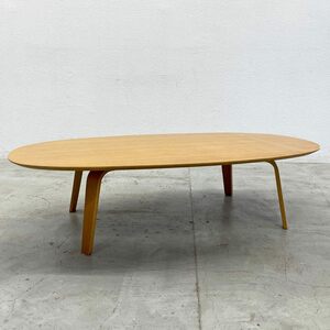 〓 無印良品 MUJI 座テーブル オーバル ローテーブル プライウッド 積層合板 タモ材　曲木脚 W140 ナチュラル 楕円形 廃番