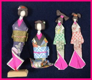 【4点：ちよがみ：和風 人形】★手作り 日本人形：ハンドメイド：和風：15x3.5cm：ちよがみ・おりがみ：お得橋本