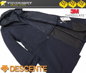 3085●DESCENTE デサント●7741　新品 【撥水加工】 シンサレート中綿ライナー　ステンカラーフードコート　ネイビー/LL　定価42900円