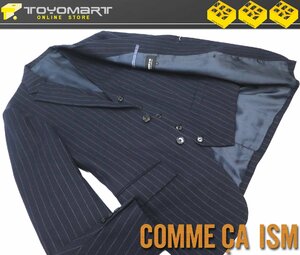 2146●コムサイズム COMME CA ISM●新品　GVJ04　ストライプ柄　起毛コットン ジャケット＆ベスト　ネイビー/M　定価27500円