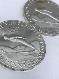 1円スタート 美品 トーン 1964年 オーストリア インスブルック冬季オリンピック 50シリング銀貨×2枚 オリンピック記念銀貨