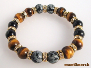  natural stone Tiger I black tourmaline snow flakes obsi men's * lady's Gold long Dell 16