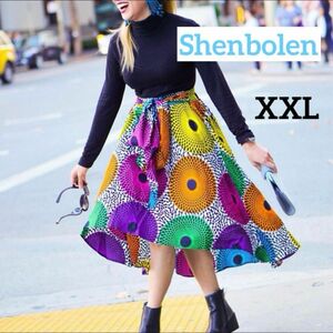 【Shenbolen】アフリカンプリント　スカート アンカラスカート　XXL 派手 ロングスカート　総柄　花柄