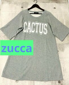 【ズッカ】cactusプリント　スエットワンピース　グレー　サボテン　日本製 半袖 Tシャツ