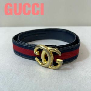 N0023★8 高級 GUCCI グッチ GG ロゴ 金具 シェリーライン アクセサリー ベルト レザー 金 ロゴ