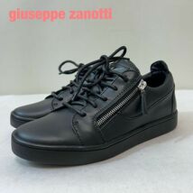 P0015★5 美品 GIUSEPPE ZANOTTI ジュゼッペザノッティ サイドZIP ロゴ レザー ローカット スニーカー シューズ 靴 黒 銀 36_画像1