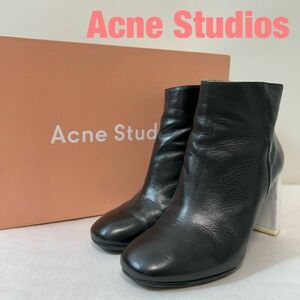 T0021★10 近年モデル 美品 ACNE studios アクネストゥディオズ ペンキヒール レザー ショート ブーツ シューズ パンプス 白黒 37