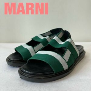 H0023★5 近年モデル MARNI マルニ レディース レザー ストラップ シャワーサンダル シューズ パンプス 黒 緑 38サイズ