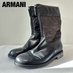 V0009★6 ARMANI COLLEZION アルマーニコレツィオーネ メンズ ラバーソール 厚底 ナイロン レザー archiveデザイン エンジニア ブーツ 黒