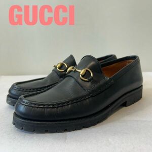 Y0010★7 高級 GUCCI グッチ ビットローファー 革靴 ブラック ゴールド シューズ ラバーソール レディース 36 1/2