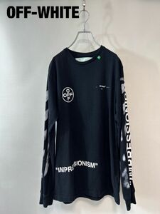 C0028★6 近年モデル OFF WHITE オフホワイト 総柄 プリント メンズ オーバーサイズ ロンT カットソー Tシャツ 黒 サイズM