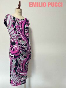 DD0012★9 EMILIO PUCCI エミリオ プッチ プッチ柄 総柄 ストレッチ生地 ドレープ ロング ワンピース ドレス フォーマル レディース 40