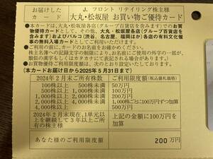 ◆◆ネコポス料金込　Ｊフロントリテイリング　株主優待券10％割引　男性名義　限度額200万円◆◆