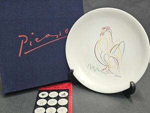 5-303-80 Picasso パブロ・ピカソ★陶皿「にわとり」SEYEI 瀬栄陶器★絵皿 飾り皿 プレート★鶏 鳥 共箱 レア昭和レトロヴィンテージ当時物