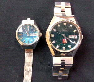 SEIKO ELNIX 0703-7060(紳士用) and AUTOMATIC（女性用）２個セット 動作品/電池切品 カットガラス 難有 ジャンク