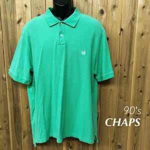 90's /CHAPS /チャップス メンズXXL グリーン 半袖 ポロシャツ トップス ロゴ刺繍 ワンポイント アメカジ ビンテージ古着 大きいサイズ