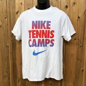 NIKE /TENNIS CAMPS /ナイキ メンズM 半袖 Tシャツ 白 プリントTシャツ トップス ビッグロゴ JUST DO IT. スポーツ カジュアル 古着