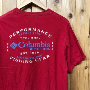 Columbia /PFG /コロンビア /メンズL 半袖Tシャツ トップス 赤 プリントTシャツ ロゴT FISHING GEAR アウトドア USA古着